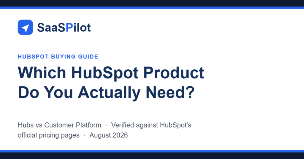 SaaSPilot guide cover: which HubSpot product do you actually need, Hubs vs Customer Platform 2026
